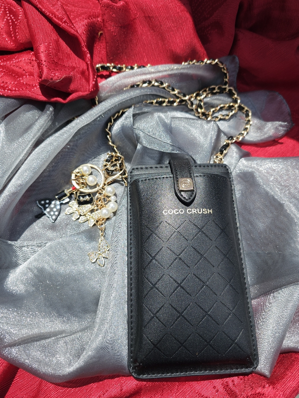 Chanel Coco Crush GWP Black Quilted Phone Holder Crossbody Chain + Charms - Picture 9 of 17